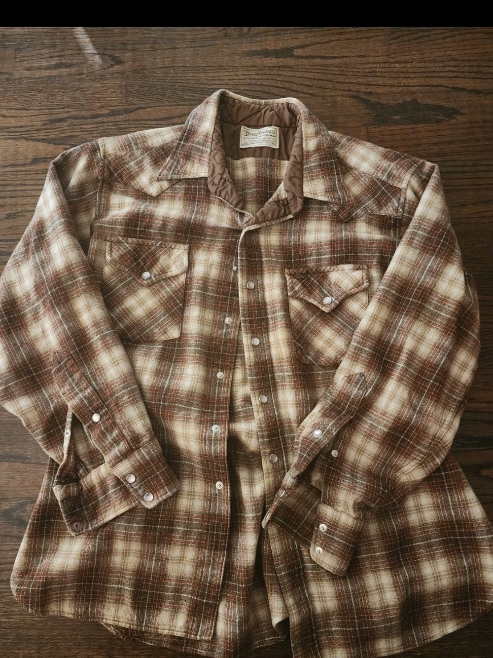 Vintage Pendleton Brown and Cream Plaid Quilted-Lined Jacket Xl